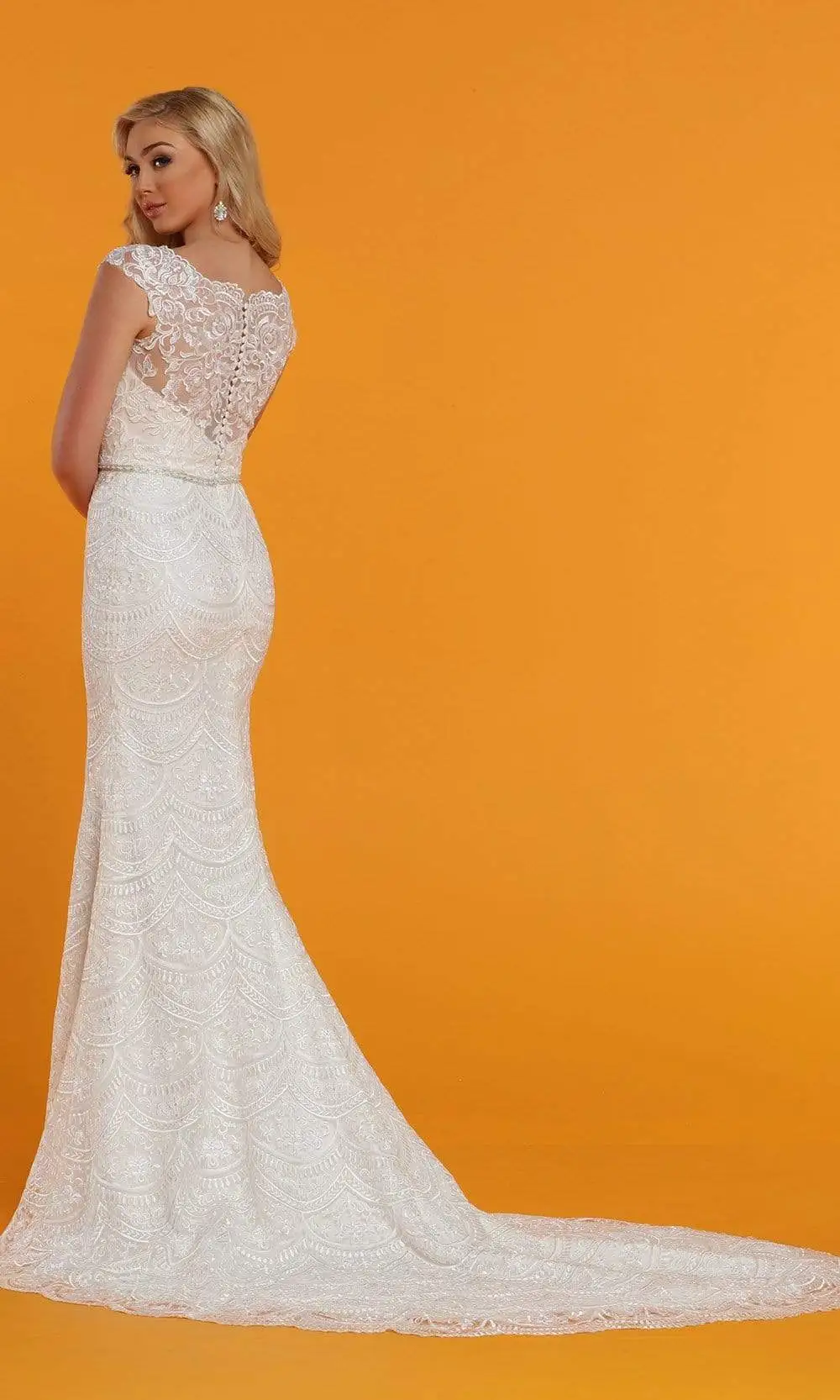 Da Vinci Bridal - 50540 Scalloped Hem Cap Sleeve Dress 2 Da Vinci Bridal - 50540 Scalloped Hem Cap Sleeve Dress - Image 2