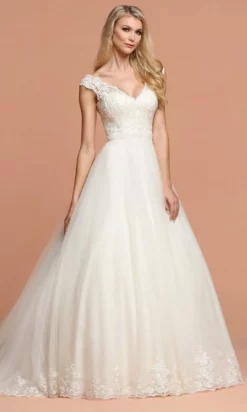 Da Vinci Bridal - 50584 Wide V Neck Embellished A-line Gown