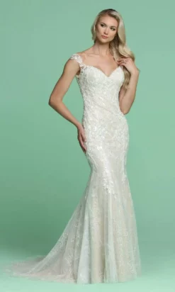 Da Vinci Bridal - 50602 Cap Sleeves Embroidered Mermaid Bridal Gown