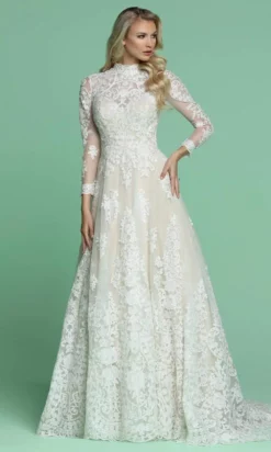 Da Vinci Bridal - 50607 Modest High Neck Lace A-line Dress