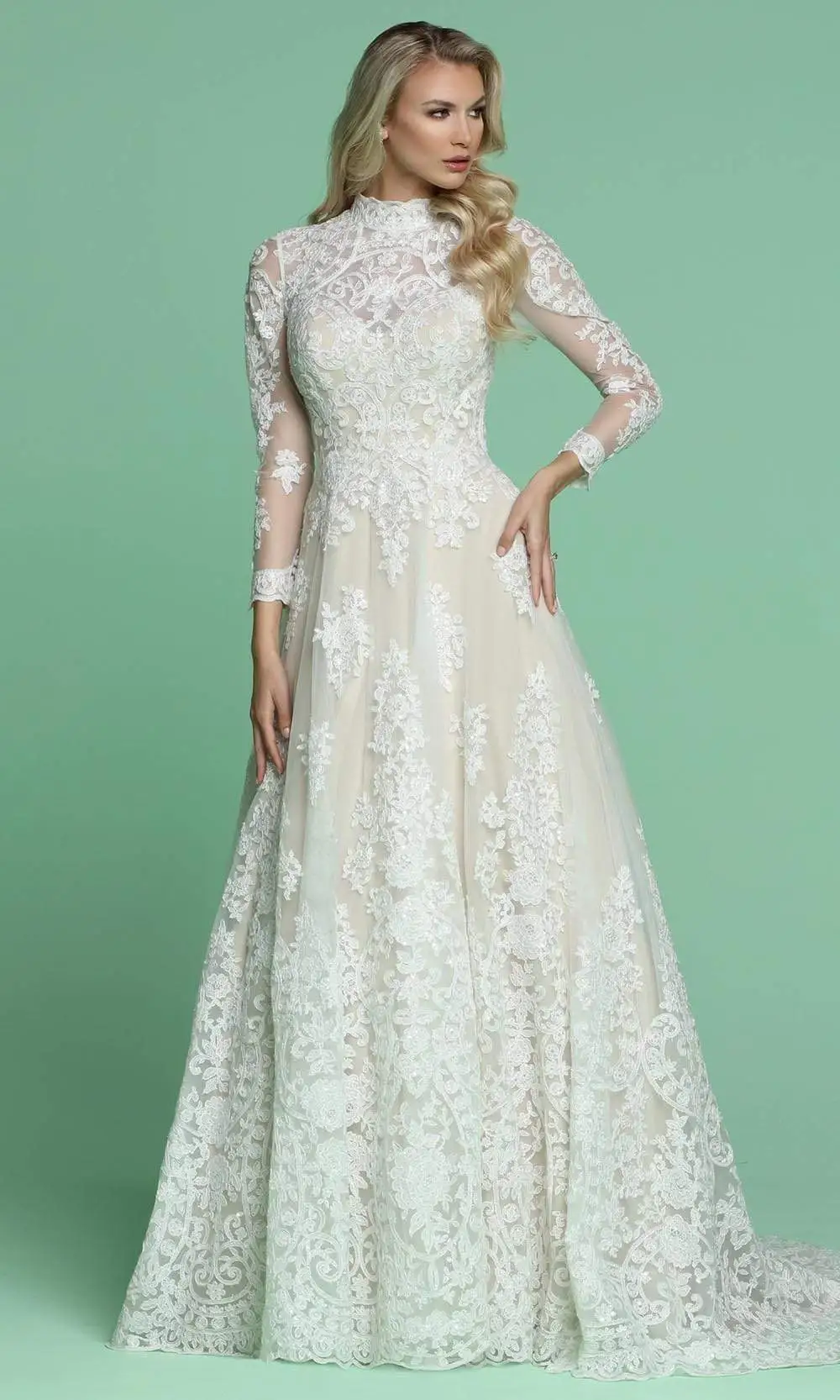 Da Vinci Bridal - 50607 Modest High Neck Lace A-line Dress 1 Da Vinci Bridal - 50607 Modest High Neck Lace A-line Dress