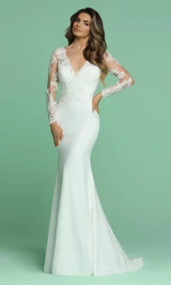 Da Vinci Bridal - 50610 Long Sleeve V Neck Trumpet Dress