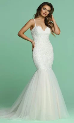 Da Vinci Bridal - 50621 Spaghetti Strap Embroidered Bridal Gown