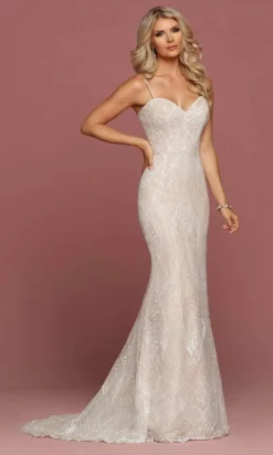 Da Vinci Bridal Da Vinci - Spaghetti Strap Beaded Bridal Gown 50480 - 1 Pc Ivory/Ivory In Size 8 Available