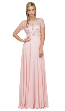 Dancing Queen - 2067 Embellished Sheer Short Sleeve Evening Dress