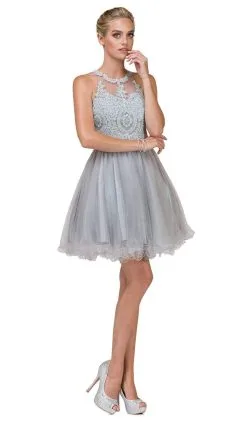 Dancing Queen - 2156 Halter Floral Appliques Tulle Cocktail Dress
