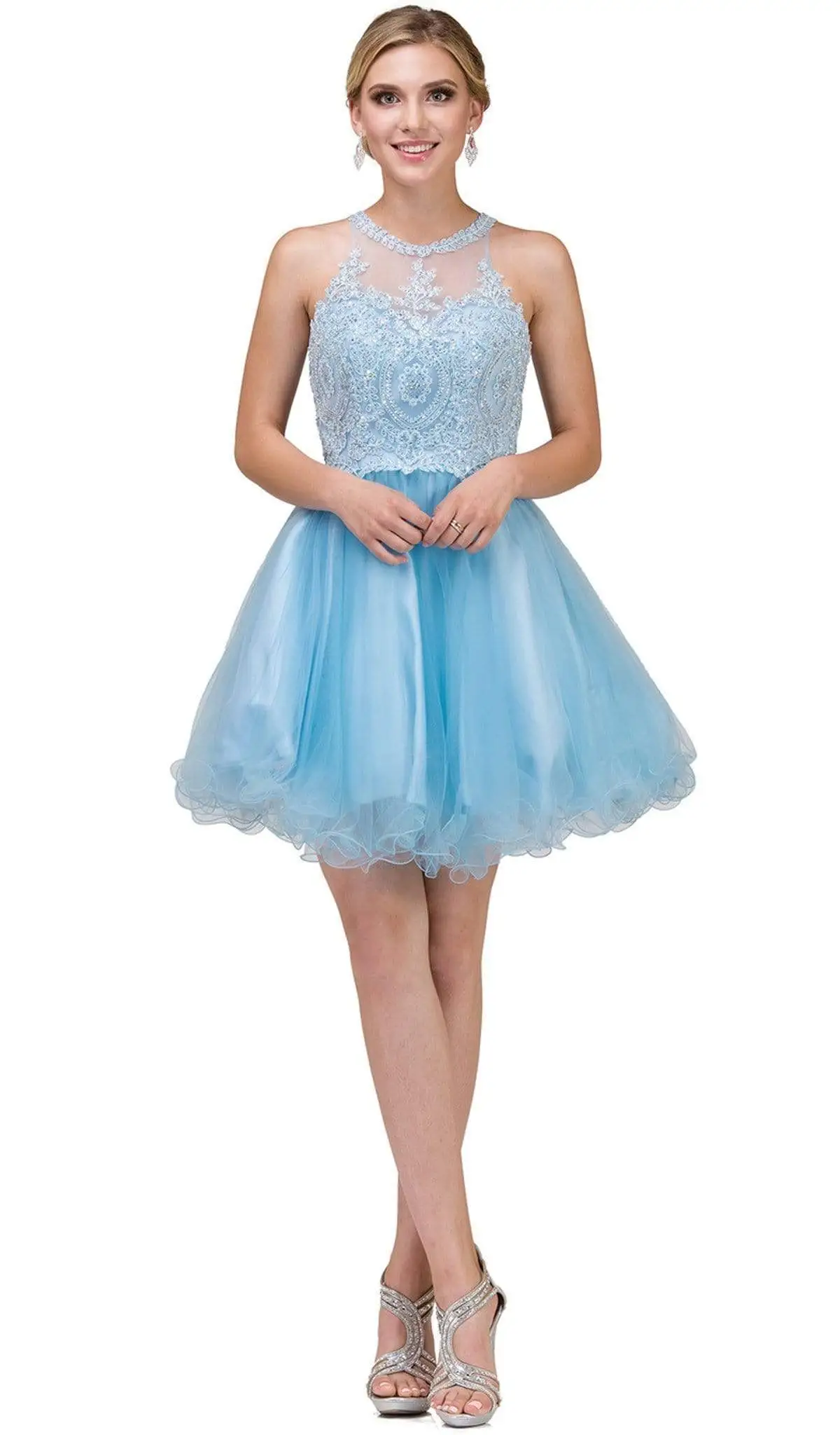Dancing Queen - 2156 Halter Floral Appliques Tulle Cocktail Dress 8 Dancing Queen - 2156 Halter Floral Appliques Tulle Cocktail Dress - Image 8