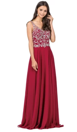 Dancing Queen - 2216 Bejeweled V-neck A-line Prom Dress -Hot Sale WEDDING Store dancing queen 2216 bejeweled v neck a line prom dress special occasion dress xs burgundy 5681995841593