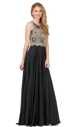 Dancing Queen - 2234 Sleeveless Illusion Jewel Lace Ornate Prom Gown -Hot Sale WEDDING Store dancing queen 2234 sleeveless illusion jewel lace ornate prom gown prom dresses xs black gold 28588528533587