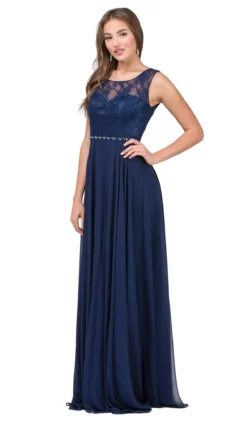 Dancing Queen - 2240 Bejeweled Lace Illusion A-Line Prom Gown -Hot Sale WEDDING Store dancing queen 2240 bejeweled lace illusion a line prom gown prom dresses xs navy 28586055762003
