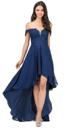Dancing Queen - 2278 Off Shoulder Beaded High Low Prom Dress -Hot Sale WEDDING Store dancing queen 2278 off shoulder beaded high low prom dress prom dresses xs navy 5682148671545
