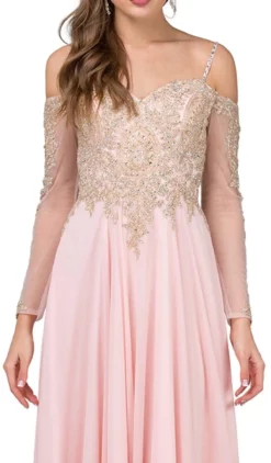Dancing Queen - 2422 Appliqued Sheer Long Sleeves A-Line Prom Gown -Hot Sale WEDDING Store dancing queen 2422 appliqued sheer long sleeves a line prom gown special occasion dress s blush 5682133893177