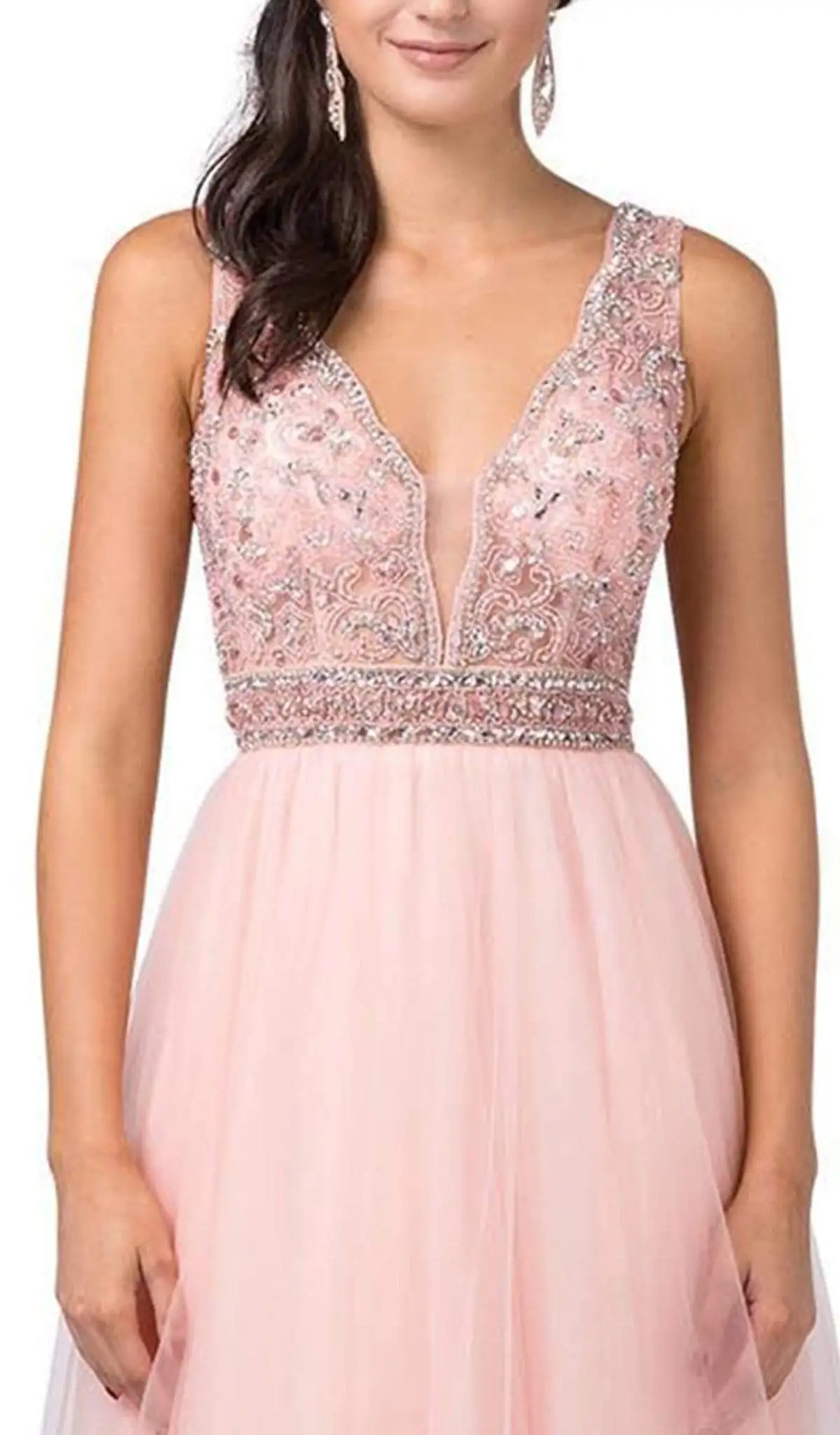 Dancing Queen - 2520 Embellished Deep V-neck A-line Gown 3 Dancing Queen - 2520 Embellished Deep V-neck A-line Gown - Image 3