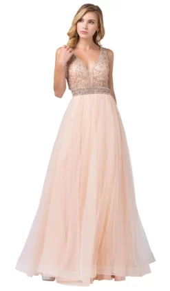 Dancing Queen - 2520 Embellished Deep V-neck A-line Gown 10 Dancing Queen - 2520 Embellished Deep V-neck A-line Gown -Hot Sale WEDDING Store dancing queen 2520 embellished deep v neck a line gown special occasion dress xs champagne 28009925804115