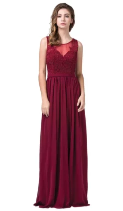 Dancing Queen - 2677 Illusion Neckline Beaded Lace Bodice Chiffon Gown -Hot Sale WEDDING Store dancing queen 2677 illusion neckline beaded lace bodice chiffon gown evening dresses xs burgundy 28008574124115