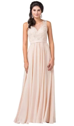 Dancing Queen - 2677 Illusion Neckline Beaded Lace Bodice Chiffon Gown