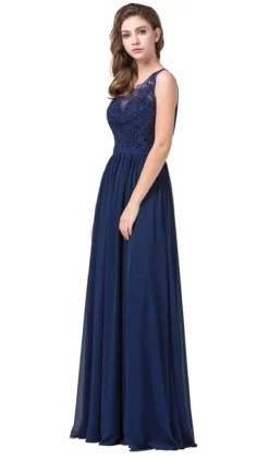Dancing Queen - 2677 Illusion Neckline Beaded Lace Bodice Chiffon Gown -Hot Sale WEDDING Store dancing queen 2677 illusion neckline beaded lace bodice chiffon gown evening dresses xs navy 28009548283987