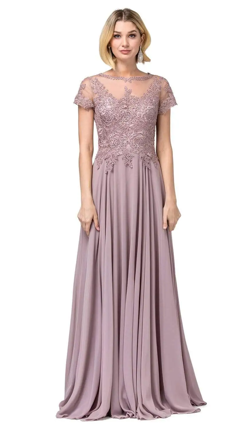 Dancing Queen - 2727 Embroidered Rosette Short Sleeve Long Dress 2 Dancing Queen - 2727 Embroidered Rosette Short Sleeve Long Dress - Image 2