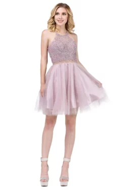 Dancing Queen - 3087 Embellished Halter A-Line Cocktail Dress