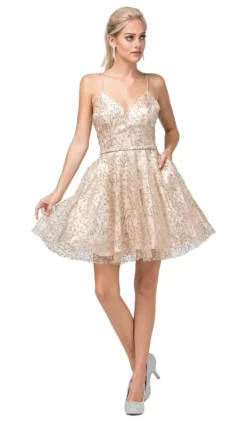 Dancing Queen - 3154 Trailing Glitter Motif A-Line Dress -Hot Sale WEDDING Store dancing queen 3154 trailing glitter motif a line dress homecoming dresses xs gold 28779741478995