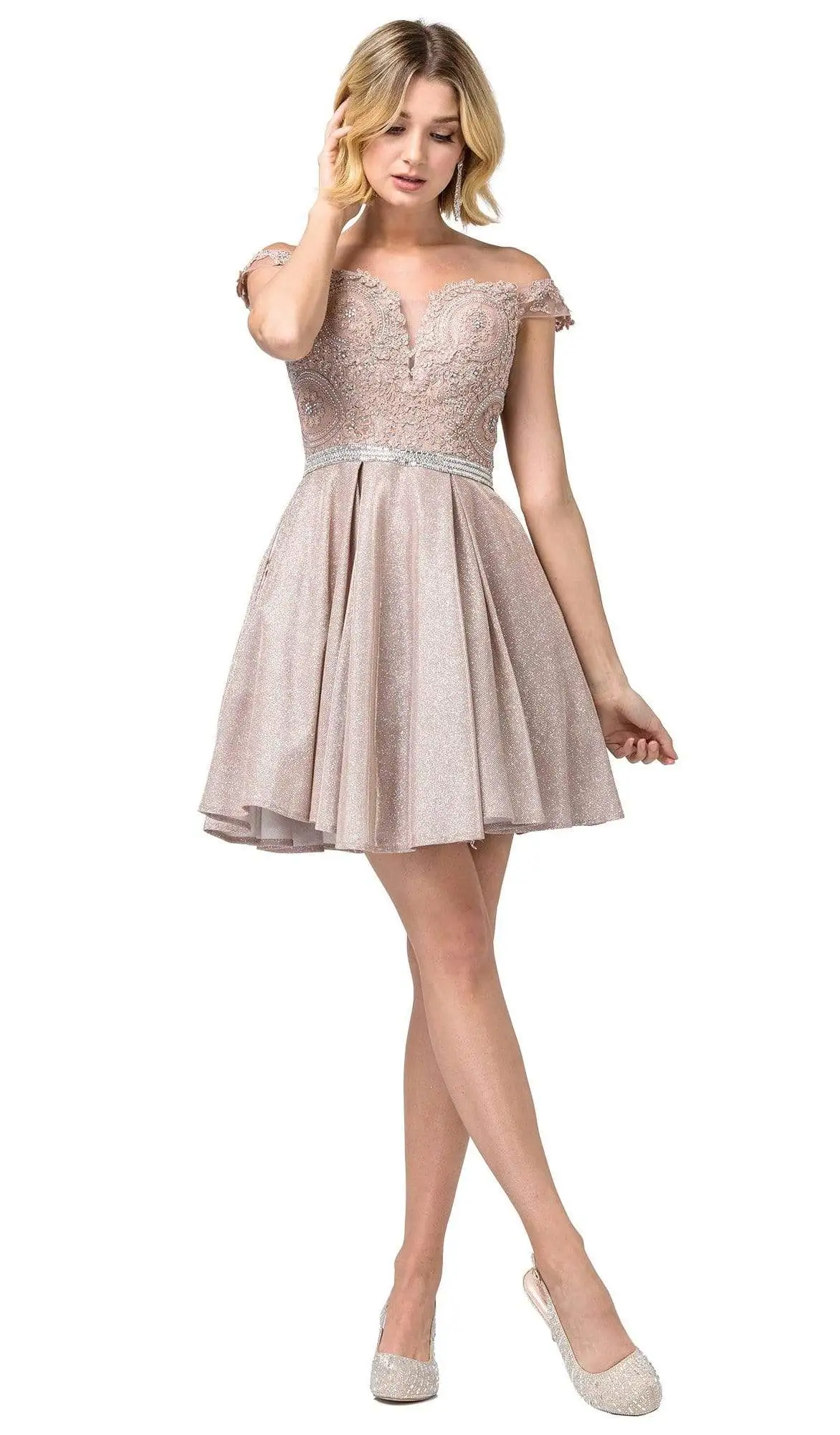 Dancing Queen - 3189 Embroidered Off-Shoulder A-line Dress 2 Dancing Queen - 3189 Embroidered Off-Shoulder A-line Dress - Image 2