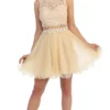 Dancing Queen - 9080 Bejeweled Lace Illusion Short Prom Dress