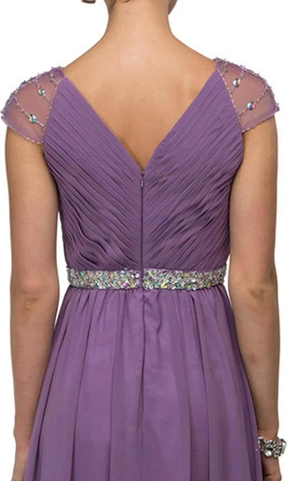 Dancing Queen - 9182 Illusion Cap Sleeve Pleated V-Neck Chiffon Evening Dress 4 Dancing Queen - 9182 Illusion Cap Sleeve Pleated V-Neck Chiffon Evening Dress - Image 4