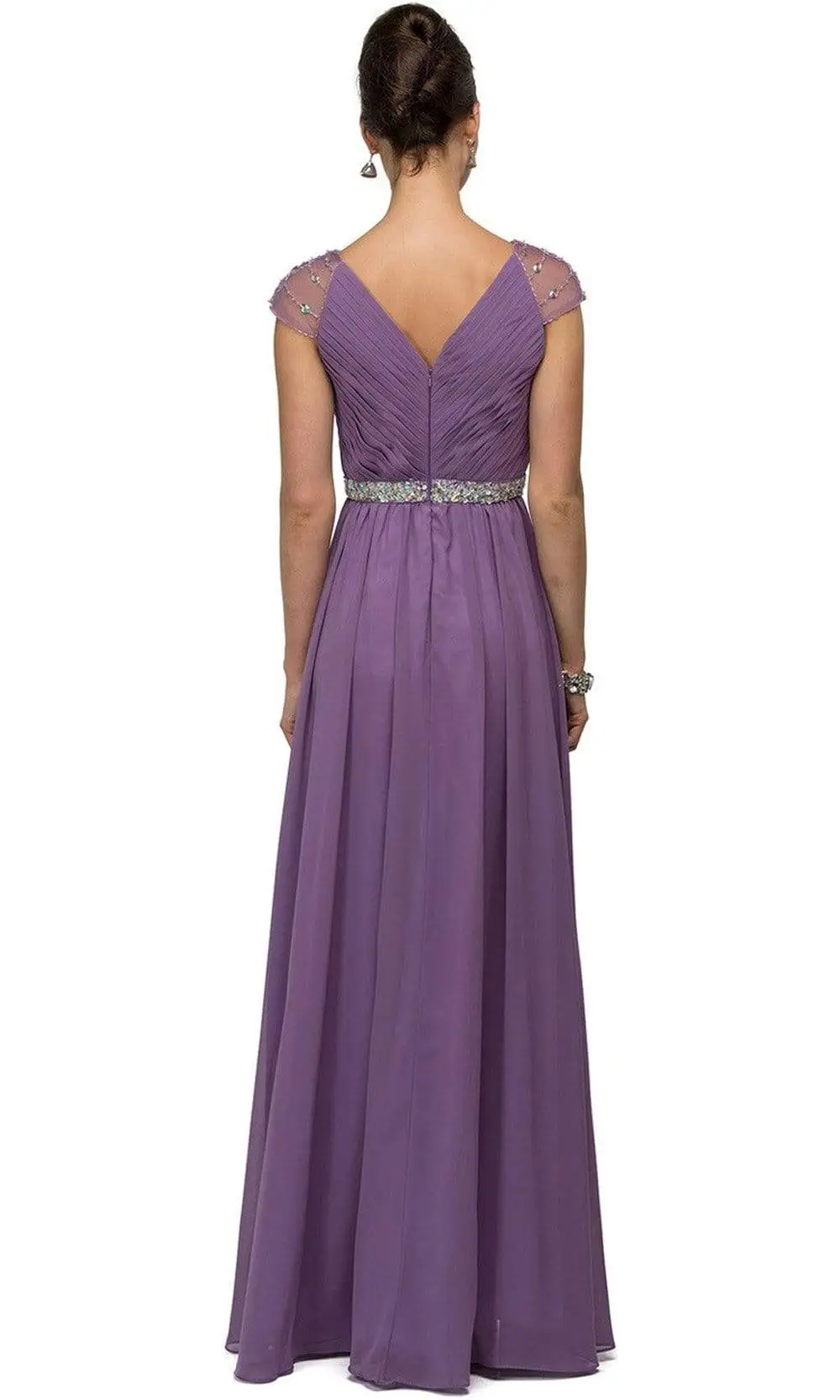 Dancing Queen - 9182 Illusion Cap Sleeve Pleated V-Neck Chiffon Evening Dress 2 Dancing Queen - 9182 Illusion Cap Sleeve Pleated V-Neck Chiffon Evening Dress - Image 2