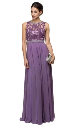 Dancing Queen 9458 Beaded Illusion Lace Applique A-Line Dress - 1 Pc Dusty Lilac In Size XS Available