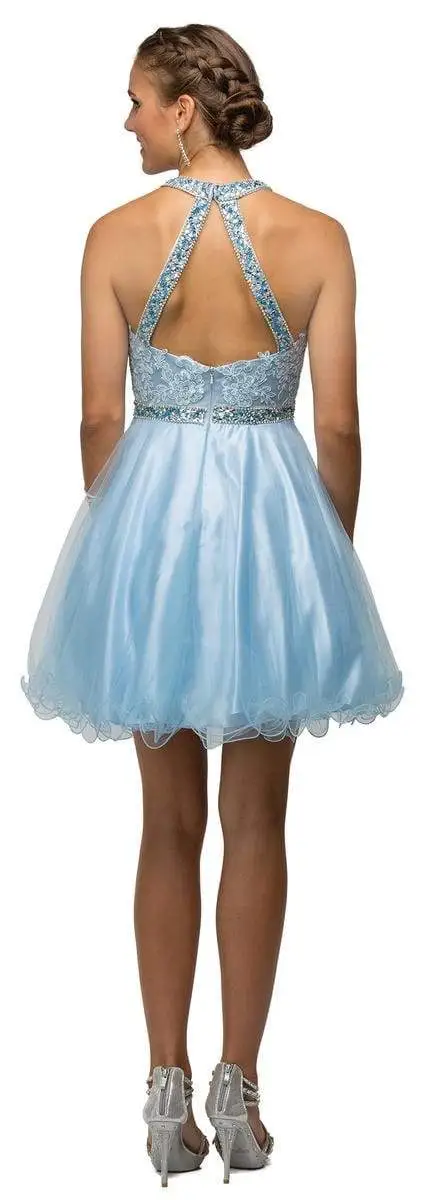 Dancing Queen - 9534 Bejeweled Collar Halter Lace A-Line Homecoming Dress 2 Dancing Queen - 9534 Bejeweled Collar Halter Lace A-Line Homecoming Dress - Image 2