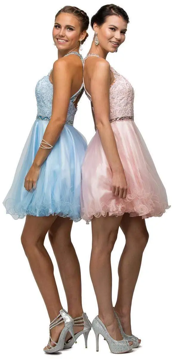 Dancing Queen - 9534 Bejeweled Collar Halter Lace A-Line Homecoming Dress 5 Dancing Queen - 9534 Bejeweled Collar Halter Lace A-Line Homecoming Dress - Image 5