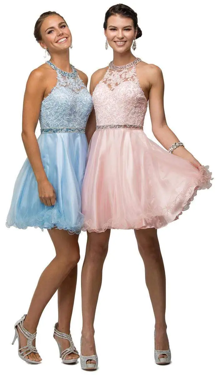 Dancing Queen - 9534 Bejeweled Collar Halter Lace A-Line Homecoming Dress 6 Dancing Queen - 9534 Bejeweled Collar Halter Lace A-Line Homecoming Dress - Image 6