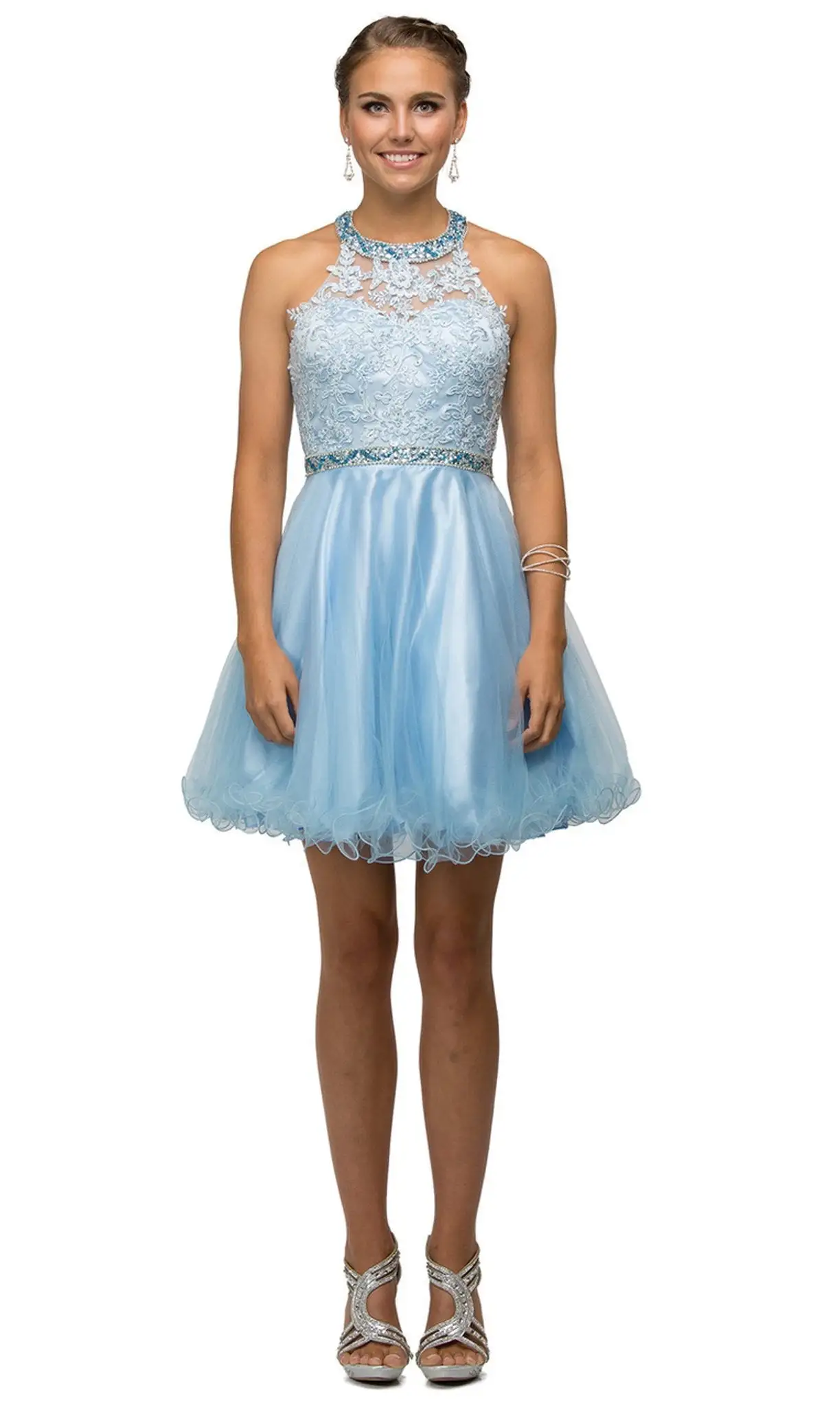 Dancing Queen - 9534 Bejeweled Collar Halter Lace A-Line Homecoming Dress 1 Dancing Queen - 9534 Bejeweled Collar Halter Lace A-Line Homecoming Dress
