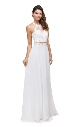 Dancing Queen - 9548 Jeweled Illusion Halter Chiffon Prom Dress -Hot Sale WEDDING Store dancing queen 9548 jeweled illusion halter chiffon prom dress prom dresses xs off white 5682493227065