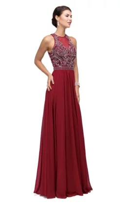 Dancing Queen - 9689 Jeweled High Illusion Long Chiffon A-Line Prom Dress