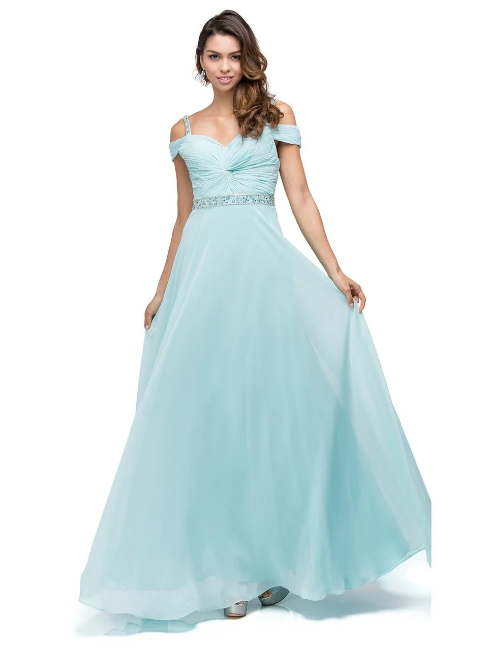 Dancing Queen 9718 Ruched Bejeweled Cold Shoulder Red Chiffon Dress 2 Dancing Queen 9718 Ruched Bejeweled Cold Shoulder Red Chiffon Dress - Image 2