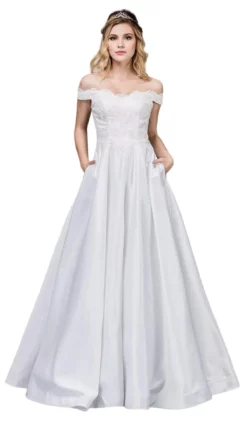 Dancing Queen Bridal - 61 Applique Off-Shoulder A-line Gown