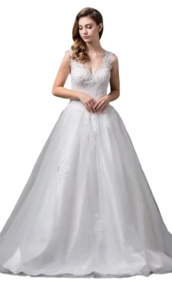 Dancing Queen Bridal - 71 Embroidered Scalloped V-neck Ballgown