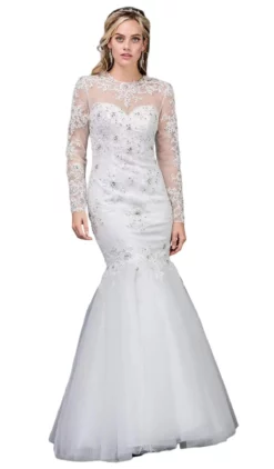 Dancing Queen Bridal - 75 Lace Applique Long Sleeve Trumpet Dress