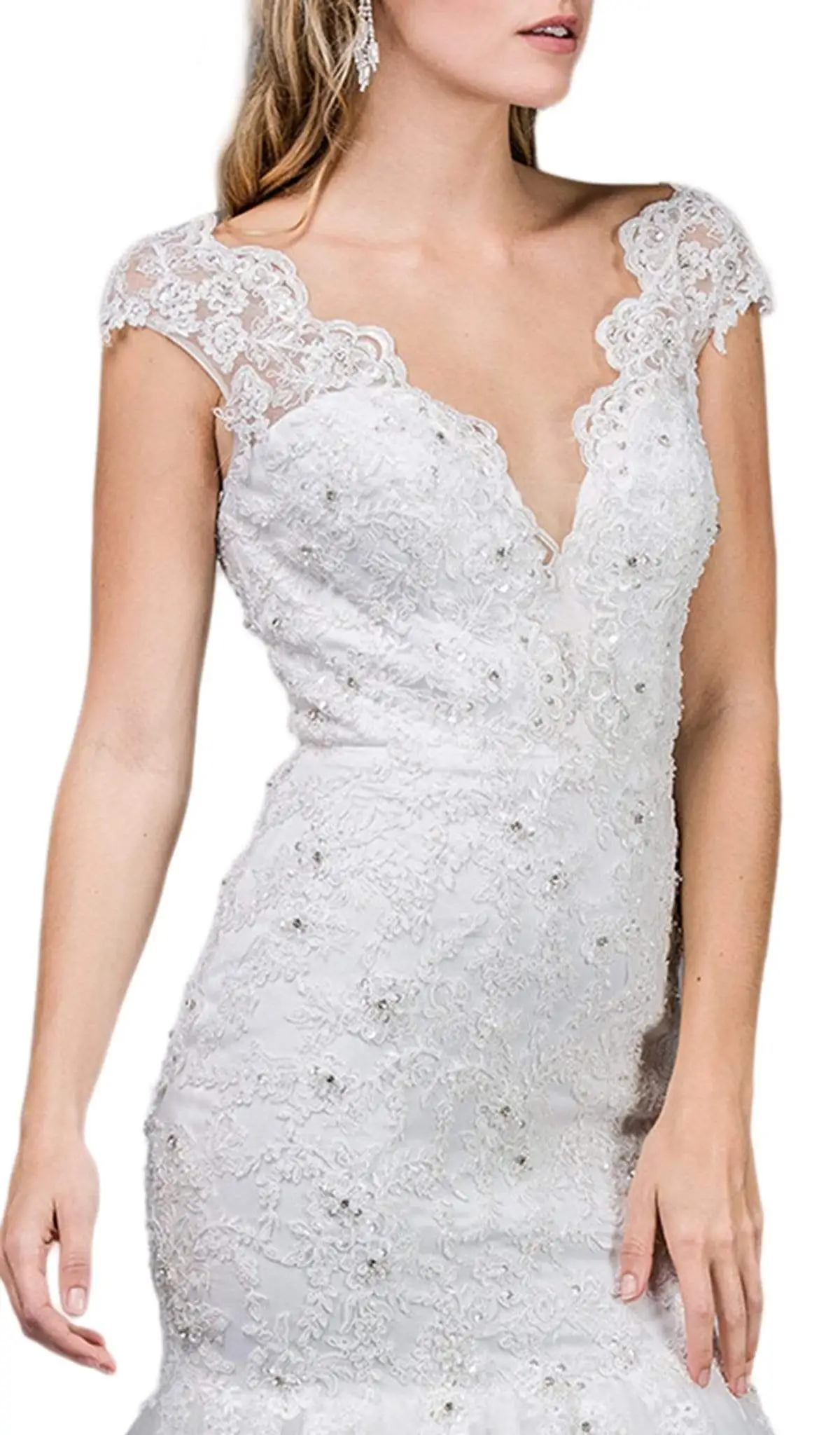 Dancing Queen Bridal - 77 Lace Deep V-neck Trumpet Dress 3 Dancing Queen Bridal - 77 Lace Deep V-neck Trumpet Dress - Image 3