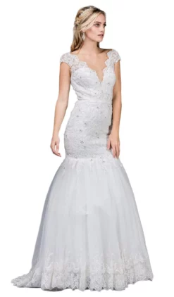 Dancing Queen Bridal - 77 Lace Deep V-neck Trumpet Dress