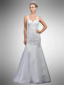 Dancing Queen Bridal - A7001 Sleeveless Beaded Lace Trumpet Gown