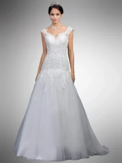 Dancing Queen Bridal - A7004 Lace Applique Sweetheart Trumpet Gown