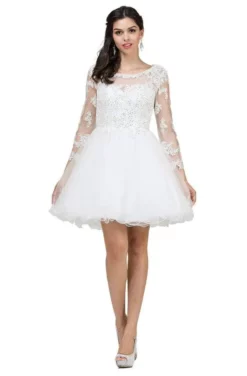 Dancing Queen Quarter Sleeve Appliqued Dress 2101 - 1 Pc Off White In Size 3XL Available