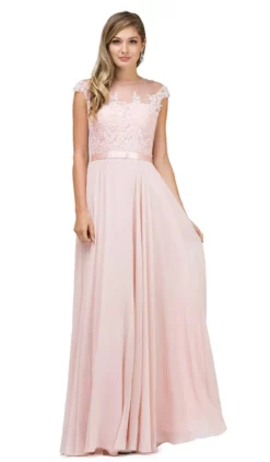 Dancing Queen - Sheer Floral A Line Long Gown 2121 - 1 Pc Champagne In Size S Available