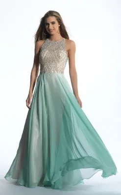 Dave & Johnny - 1228 Illusion Gem Crusted A-Line Gown