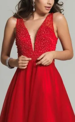 Dave & Johnny - 2503W Pearl Accented Deep V-neck A-line Dress -Hot Sale WEDDING Store dave johnny 2503w pearl accented deep v neck a line dress special occasion dress 5502614241337