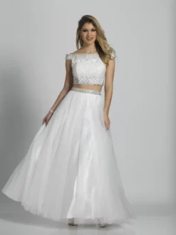 Dave & Johnny - A6092 Crystal Beaded Off Shoulder A-Line Gown