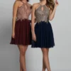 Dave & Johnny - A6226 Ornate Halter Cutout A-Line Dress