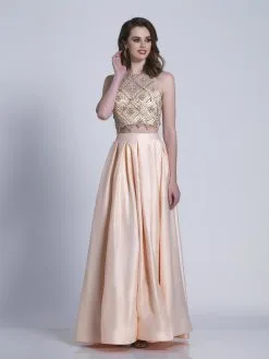 Dave & Johnny - A6290 Embellished Illusion Halter A-line Dress